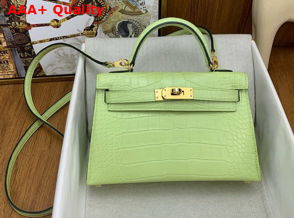 Hermes Mini Kelly II Bag in Tender Green Matte Alligator Leather Replica