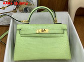 Hermes Mini Kelly II Bag in Tender Green Matte Alligator Leather Replica