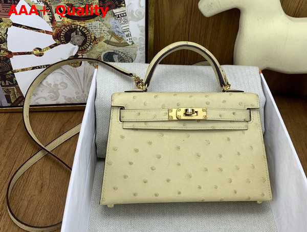 Hermes Mini Kelly II Bag in Vanilla Ostrich Leather Replica