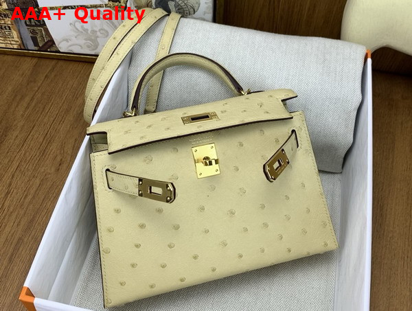Hermes Mini Kelly II Bag in Vanilla Ostrich Leather Replica
