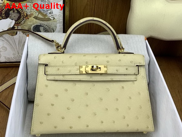 Hermes Mini Kelly II Bag in Vanilla Ostrich Leather Replica