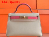 Hermes Mini Kelly II Contrast Color Gray and Rose Replica