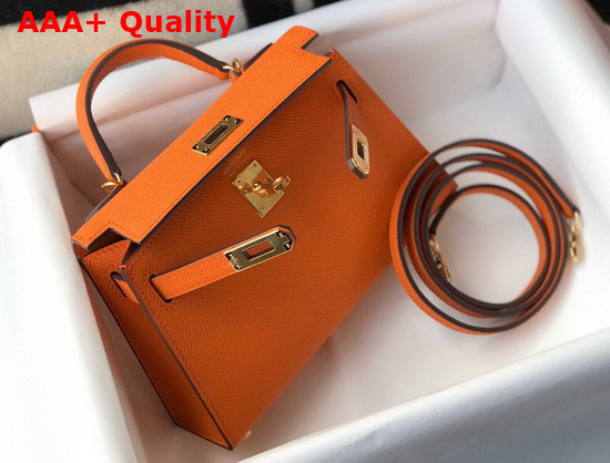 Hemes Mini Kelly II Orange Epsom Leather Replica