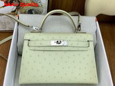 Hermes Mini Kelly II in Beige Glaise Ostrich Leather Replica
