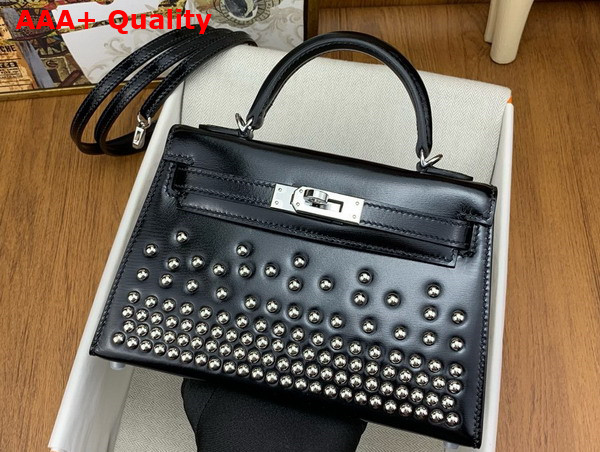 Hermes Mini Kelly II in Black Box Leather with Studs Replica