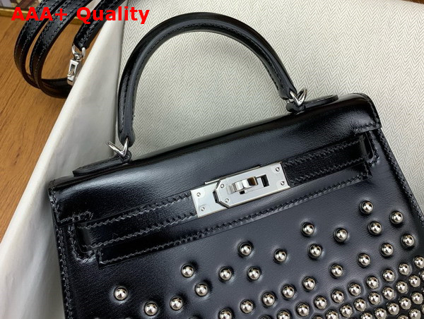 Hermes Mini Kelly II in Black Box Leather with Studs Replica