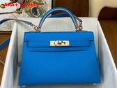 Hermes Mini Kelly II in Blue Goatskin Replica