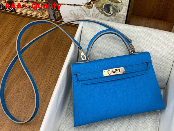 Hermes Mini Kelly II in Blue Goatskin Replica