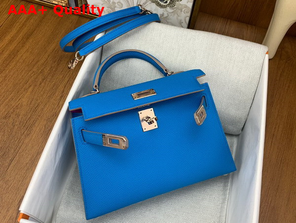 Hermes Mini Kelly II in Blue Goatskin Replica