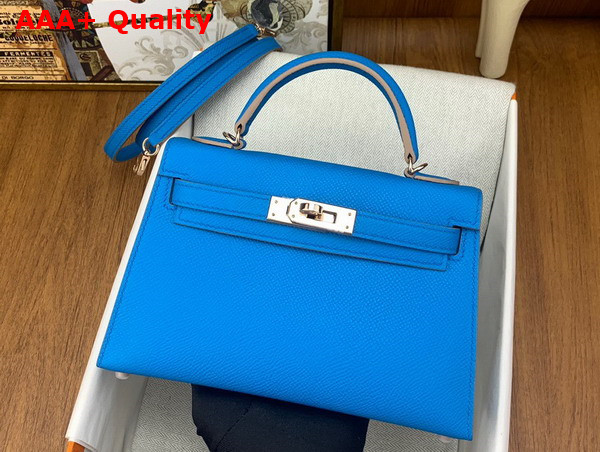 Hermes Mini Kelly II in Blue Goatskin Replica