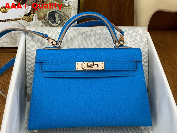 Hermes Mini Kelly II in Blue Goatskin Replica