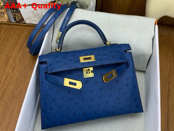 Hermes Mini Kelly II in Blue Ostrich Leather Replica