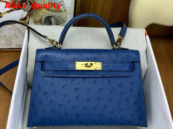 Hermes Mini Kelly II in Blue Ostrich Leather Replica
