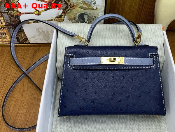 Hermes Mini Kelly II in Dark Blue and Light Blue Ostrich Leather Replica