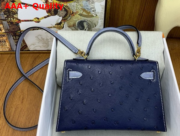 Hermes Mini Kelly II in Dark Blue and Light Blue Ostrich Leather Replica