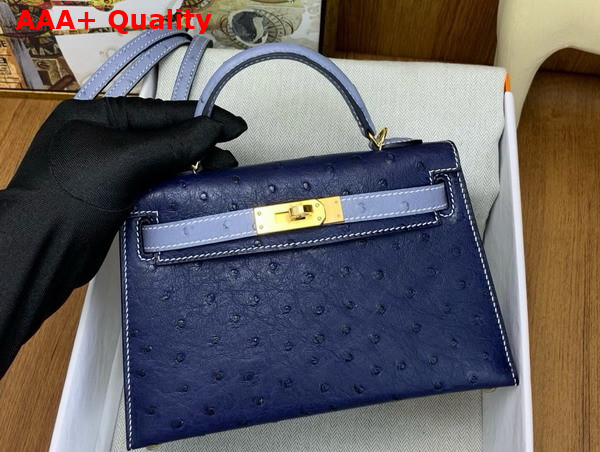 Hermes Mini Kelly II in Dark Blue and Light Blue Ostrich Leather Replica