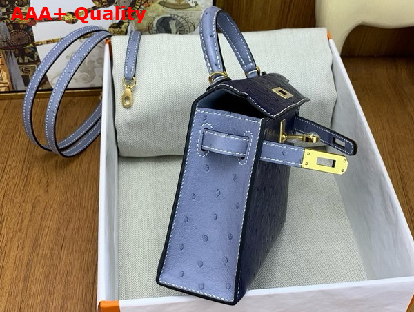 Hermes Mini Kelly II in Dark Blue and Light Blue Ostrich Leather Replica