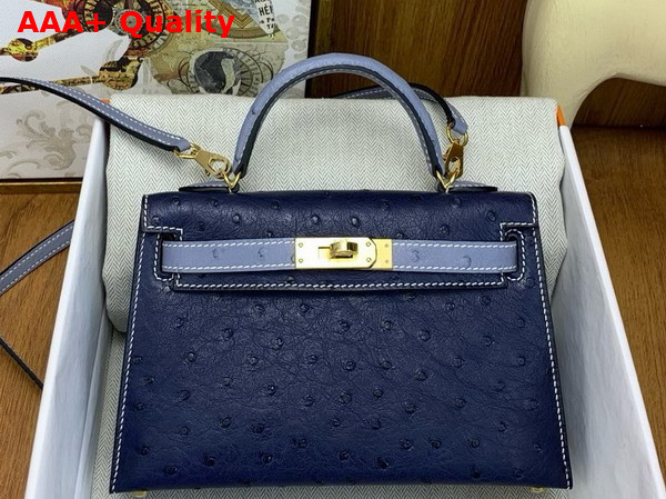 Hermes Mini Kelly II in Dark Blue and Light Blue Ostrich Leather Replica