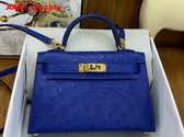 Hermes Mini Kelly II in Electric Blue Ostrich Leather Replica