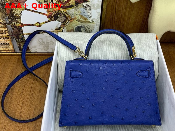 Hermes Mini Kelly II in Electric Blue Ostrich Leather Replica
