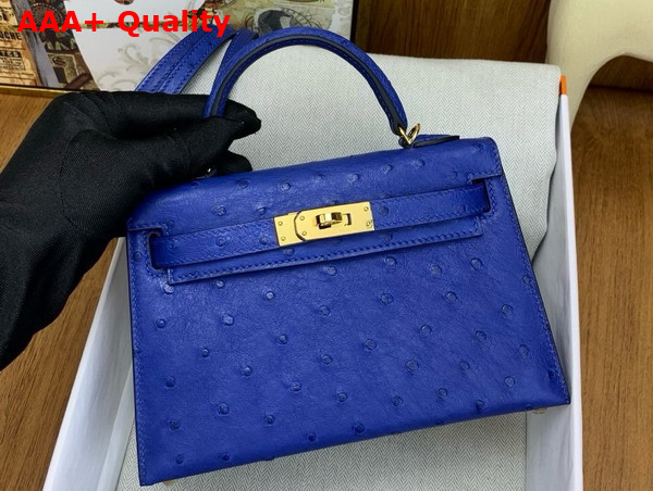 Hermes Mini Kelly II in Electric Blue Ostrich Leather Replica