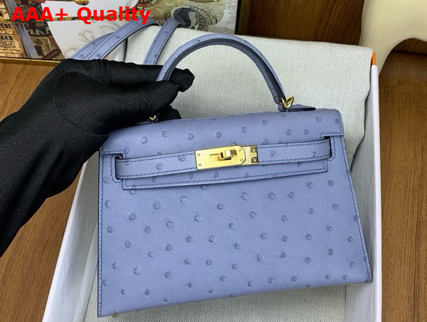 Hermes Mini Kelly II in Light Blue Blue Ostrich Leather Replica