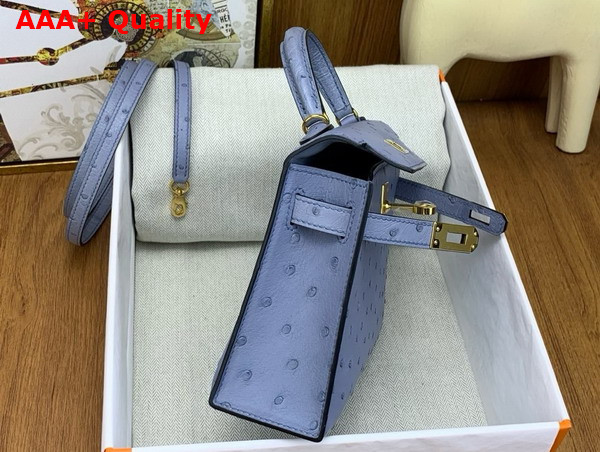 Hermes Mini Kelly II in Light Blue Blue Ostrich Leather Replica