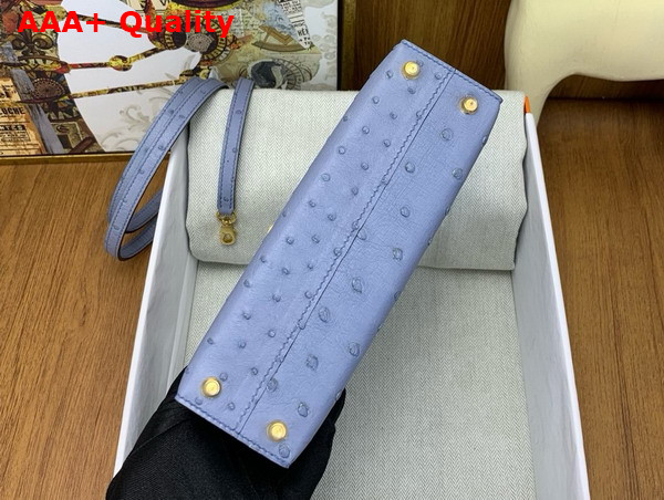 Hermes Mini Kelly II in Light Blue Blue Ostrich Leather Replica