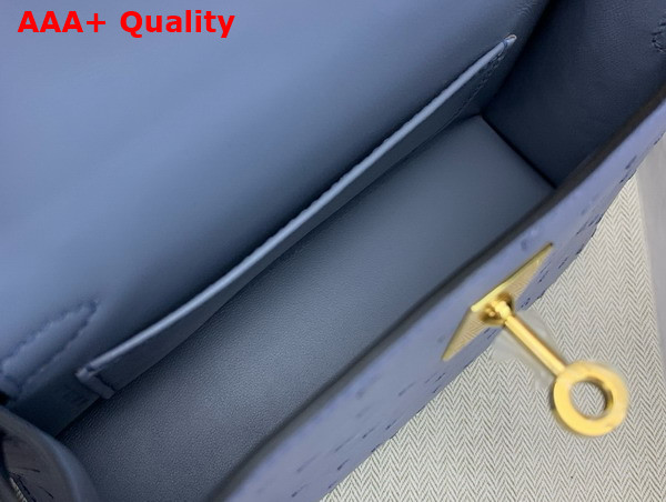 Hermes Mini Kelly II in Light Blue Blue Ostrich Leather Replica