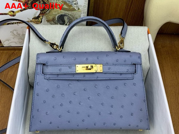 Hermes Mini Kelly II in Light Blue Blue Ostrich Leather Replica