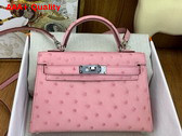 Hermes Mini Kelly II in Pink Ostrich Leather Replica