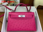 Hermes Mini Kelly II in Rose Ostrich Leather Replica
