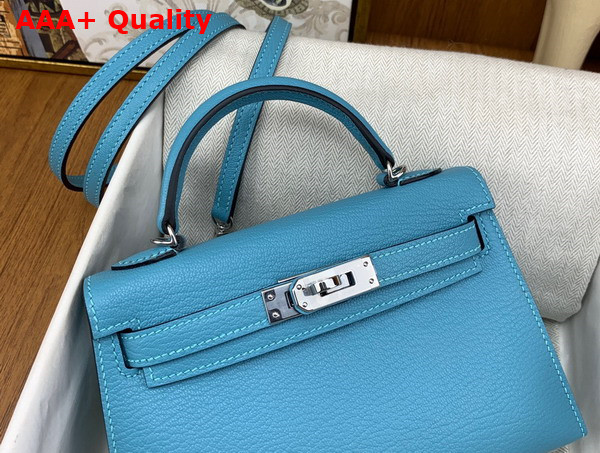 Hermes Mini Kelly II in Sky Blue Goatskin Replica