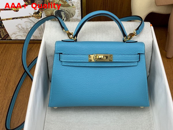 Hermes Mini Kelly II in Sky Blue Goatskin Replica