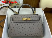 Hermes Mini Kelly II in Storm Ostrich Leather Replica
