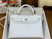 Hermes Mini Kelly II in White Ostrich Leather Replica