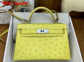Hermes Mini Kelly II in Yellow Ostrich Leather Replica