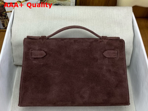 Hermes Mini Kelly Pochette in Brown Suede Calfskin Replica