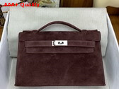 Hermes Mini Kelly Pochette in Brown Suede Calfskin Replica