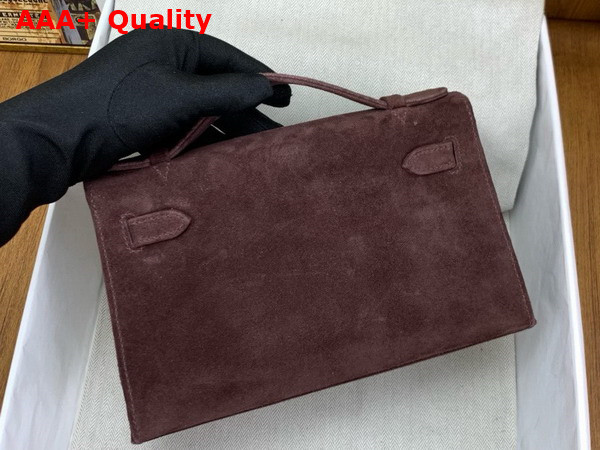 Hermes Mini Kelly Pochette in Brown Suede Calfskin Replica