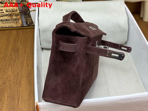 Hermes Mini Kelly Pochette in Brown Suede Calfskin Replica