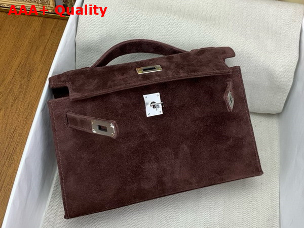 Hermes Mini Kelly Pochette in Brown Suede Calfskin Replica