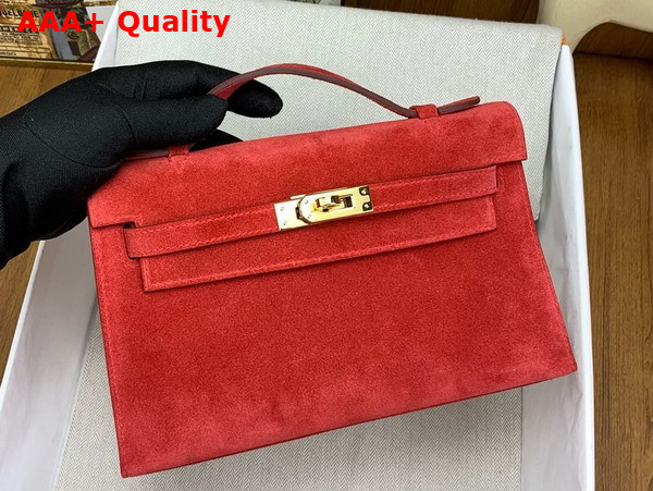 Hermes Mini Kelly Pochette in Red Suede Calfskin Replica