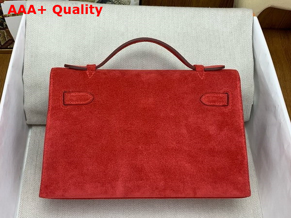 Hermes Mini Kelly Pochette in Red Suede Calfskin Replica
