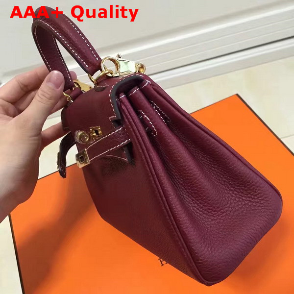 Hermes Mini Kelly in Burgundy Togo Leather Replica