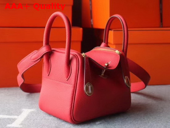 Hermes Mini Lindy Bag in Red Taurillon Clemence Leather Replica