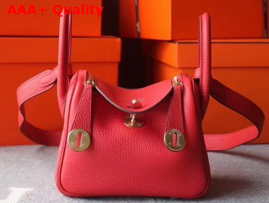 Hermes Mini Lindy Bag in Red Taurillon Clemence Leather Replica