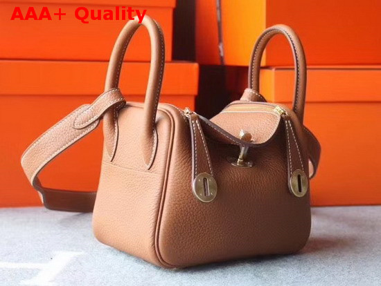 Hermes Mini Lindy Bag in Tan Taurillon Clemence Leather Replica