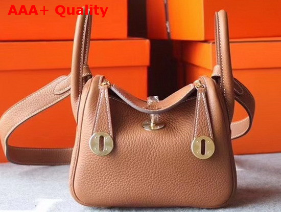 Hermes Mini Lindy Bag in Tan Taurillon Clemence Leather Replica