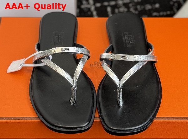 Hermes Miss Sandal in Gris Argente Calfskin Replica